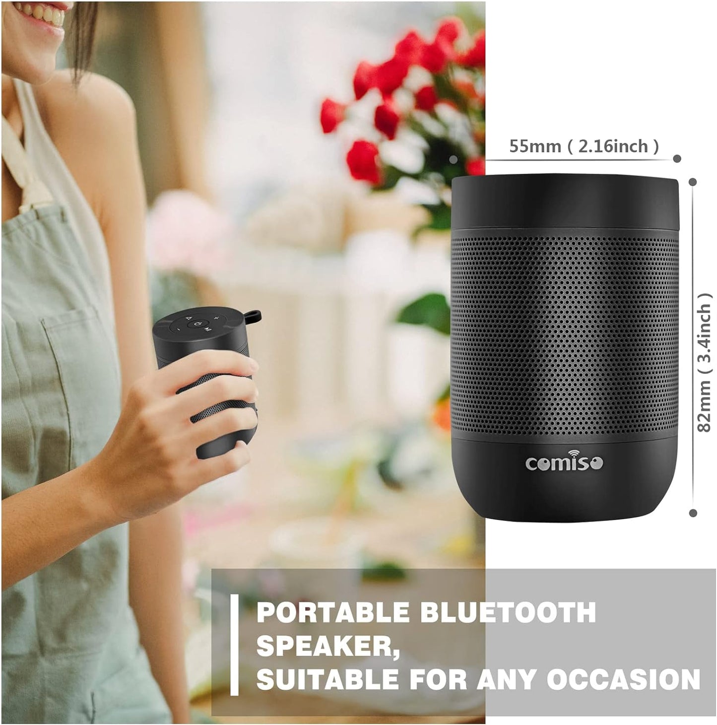 Bluetooth Speaker,5.3 Bluetooth Speakers Wireless,Tws Stereo Pairing,Built in Mic,360 Hdsound,Ip65 Waterproof Speaker,Support TF Card, for Home/Party/Outdoor/Beach, Gift for Men/Women-Black